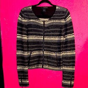 Calvin Klein Jeans Black, gold, and grey Textured sweater Jacket. Sz medium.